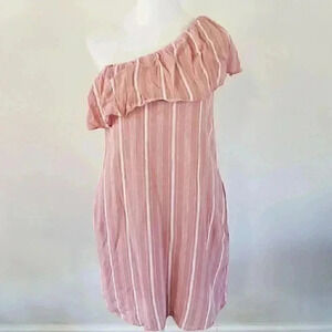 Every Ruffle Striped One Shoulder Mini Dress S
